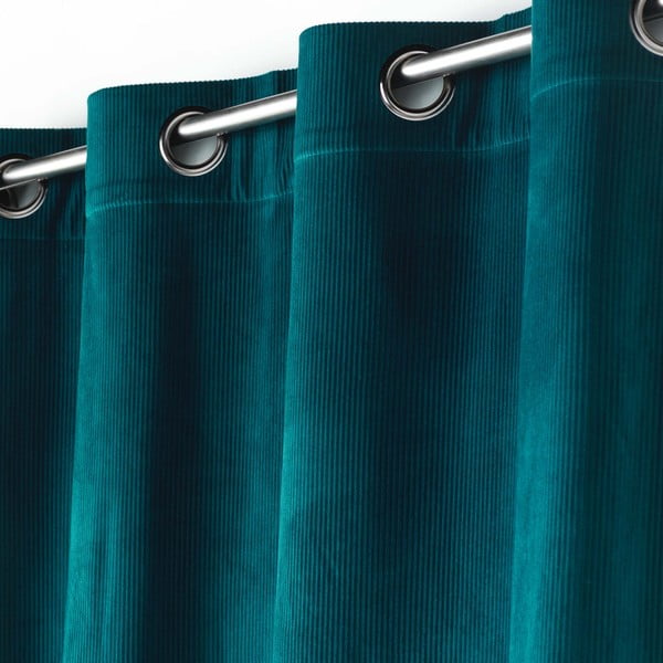 Modra zavesa iz rebrastega žameta 140x260 cm Casual – douceur d'intérieur-image-1
