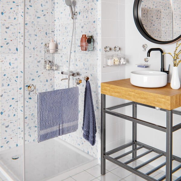 Kovinski obešalniki v srebrni barvi z namestitvijo brez vrtanja v kompletu 4 ks Bestlock Bath – Compactor-image-1