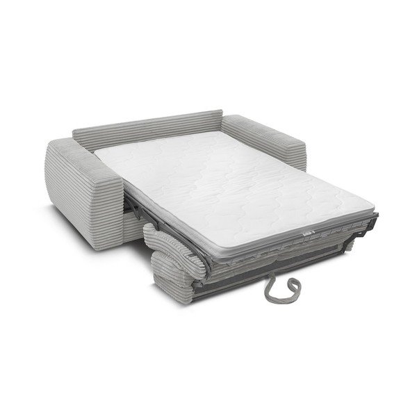 Svetlo siva sedežna garnitura za spanje/raztegljiva iz rebrastega žameta 240 cm Hugo – Bobochic Paris-image-3