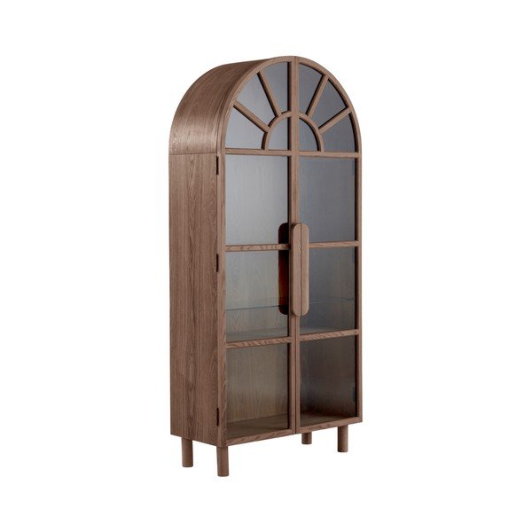 Vitrina v orehovem dekorju v temni naravni barvi 90x195x40 cm Sandor – Jotex