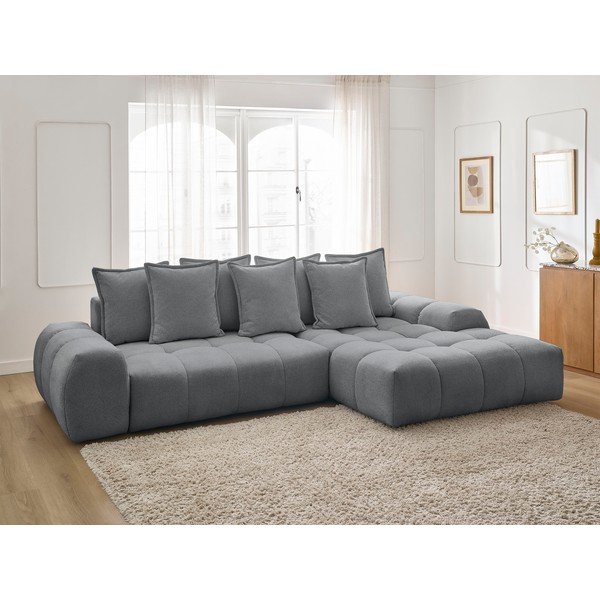 Temno siva raztegljiva/s prostorom za shranjevanje kotna sedežna garnitura iz šenilje (desni kot/z ležalnikom) Everest – Bobochic Paris-image-1