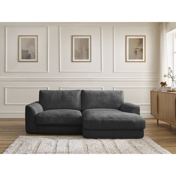 Črna kotna sedežna garnitura iz šenilje (desni kot/z ležalnikom) Leonore – Bobochic Paris-image-1