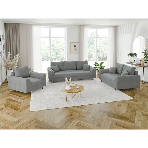 Siva sedežna garnitura iz tkanine bouclé 150 cm Ariella – Ropez-image-4