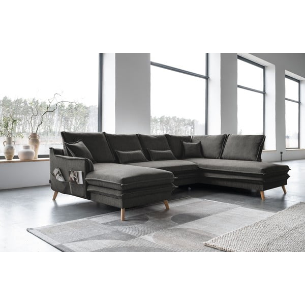 Temno siva raztegljiva kotna sedežna garnitura (desni kot/v obliki črke "U") Charming Charlie – Miuform-image-3