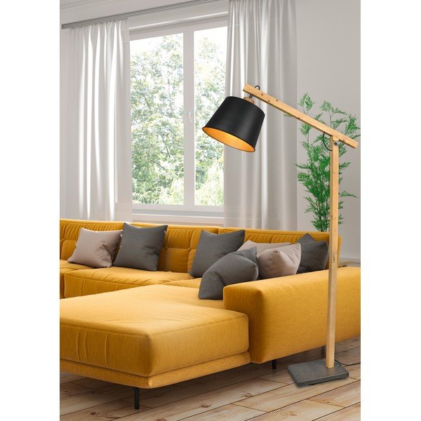 Stoječa svetilka s kovinskim senčilom v črni in naravni barvi (višina 156 cm) Harris – Trio-image-2