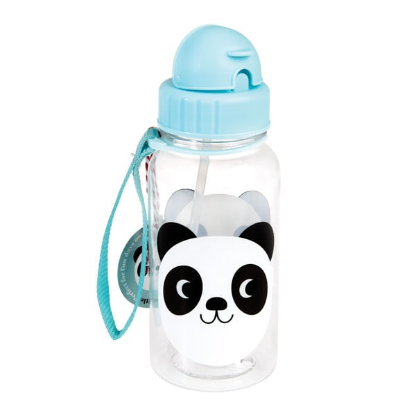 Modra otroška steklenička s slamico Rex London Miko The Panda, 500 ml