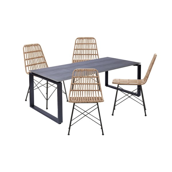 Komplet 4 jedilnih stolov iz ratana Gabriela in črne mize Strong - Bonami Essentials