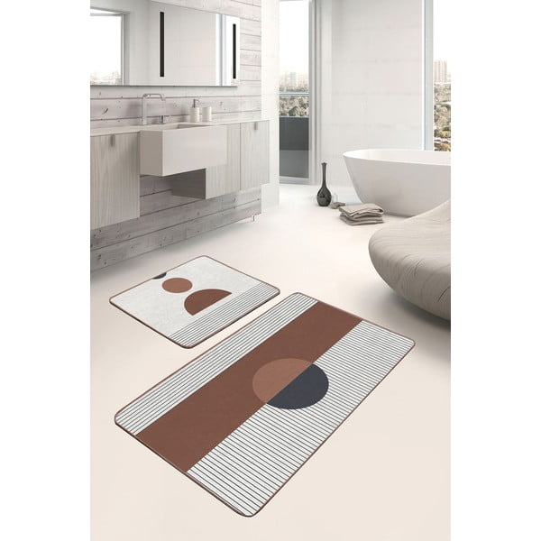 Bele/rjave kopalniške preproge v kompletu 2 ks 60x100 cm – Mila Home-image-3