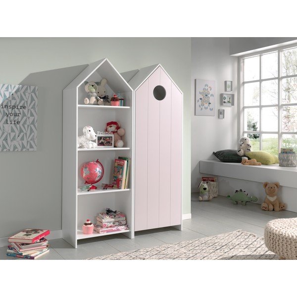 Bela/svetlo rožnata odprta otroška garderobna omara 115x171,5 cm CASAMI – Vipack-image-1