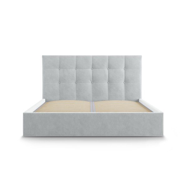 Svetlo siva žametna zakonska postelja Mazzini Beds Nerin, 140 x 200 cm-image-2