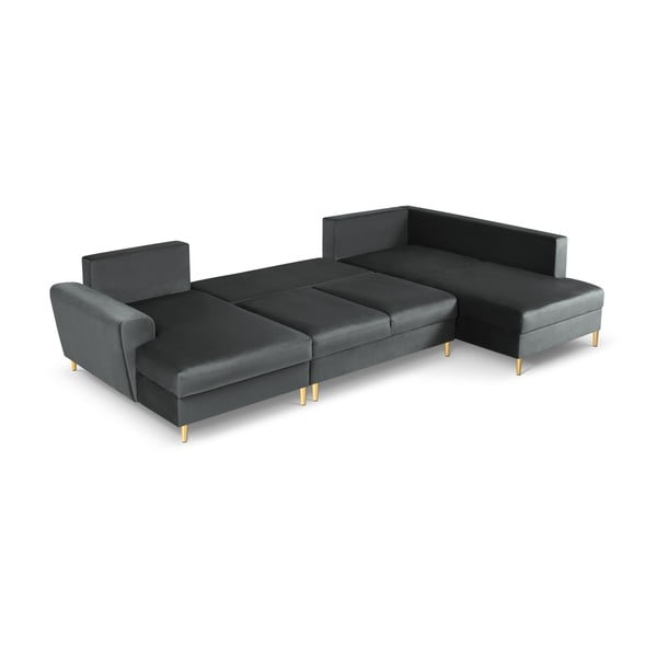 Temno siva žametna raztegljiva kotna sedežna garnitura s prostorom za shranjevanje (desni kot/v obliki črke "U") Kyoto – Cosmopolitan Design-image-2