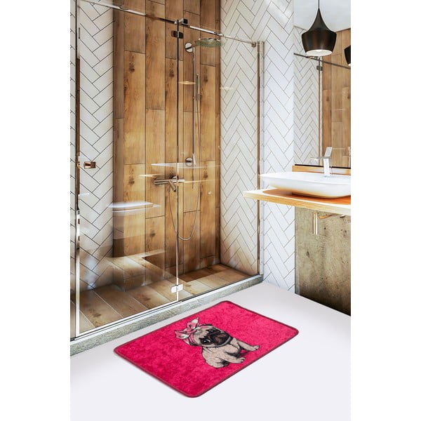Rožnata kopalniška preproga 40x60 cm Pink Pug – Foutastic-image-1