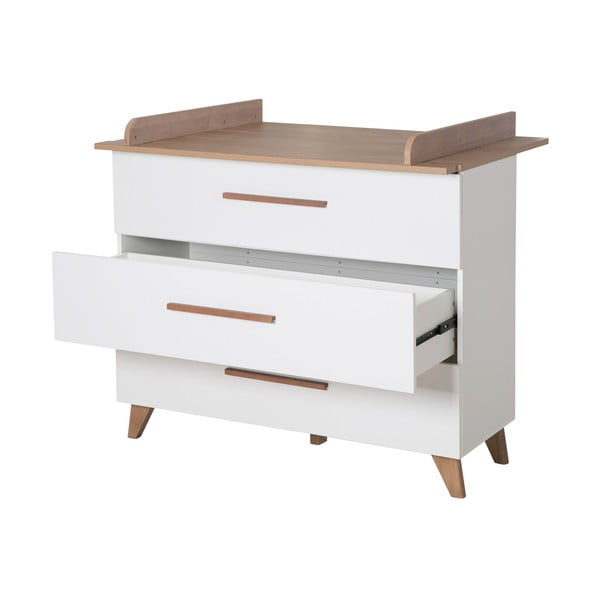 Bela/naravna nizka otroška komoda v hrastovem dekorju s previjalnim pultom 110x98 cm – Roba-image-4