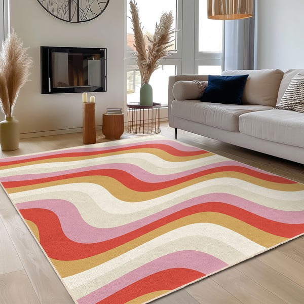 Rumena/rožnata pralna preproga 120x180 cm Creamy Raspberry Swirl – Mila Home-image-3