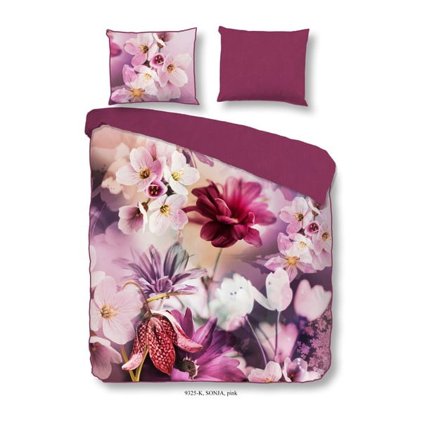 Rožnata bombažna satenasta posteljnina za zakonsko posteljo Descanso Sonja Pink, 200 x 240 cm