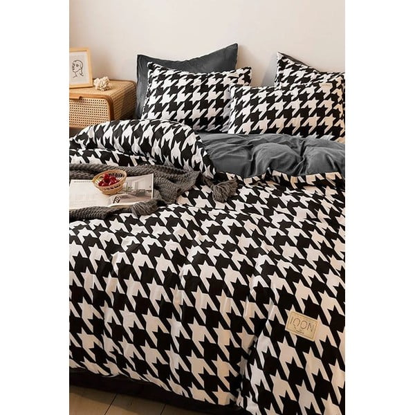 Črno-bela bombažna podaljšana posteljnina za zakonsko posteljo z rjuho 200x220 cm - Mila Home