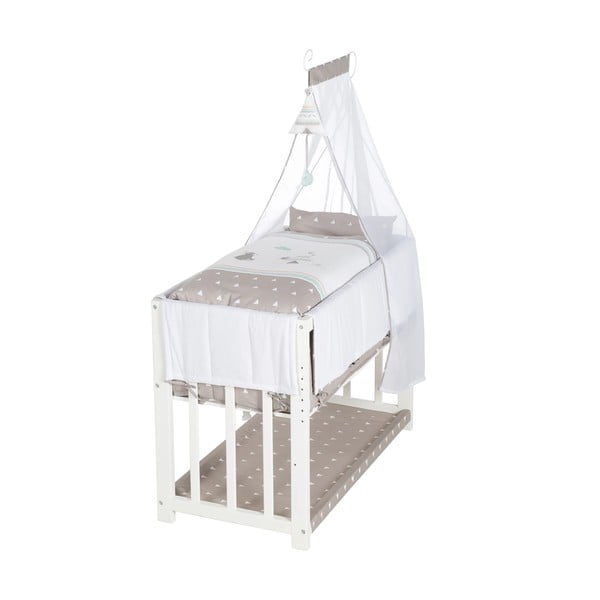 Bela zibelka s prostorom za shranjevanje in z ogrodjem za baldahin 90x45 cm Indibär – Roba-image-2