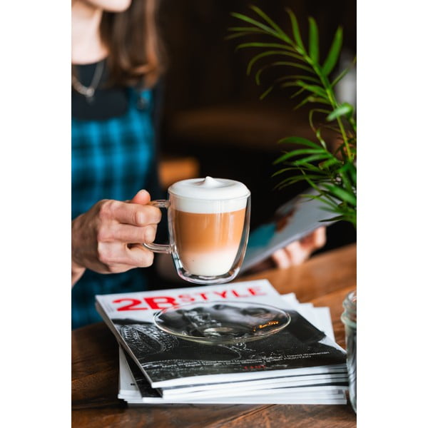 Komplet 2 steklenih skodelic z dvojno steno in krožnikom Vialli Design, 250 ml-image-1