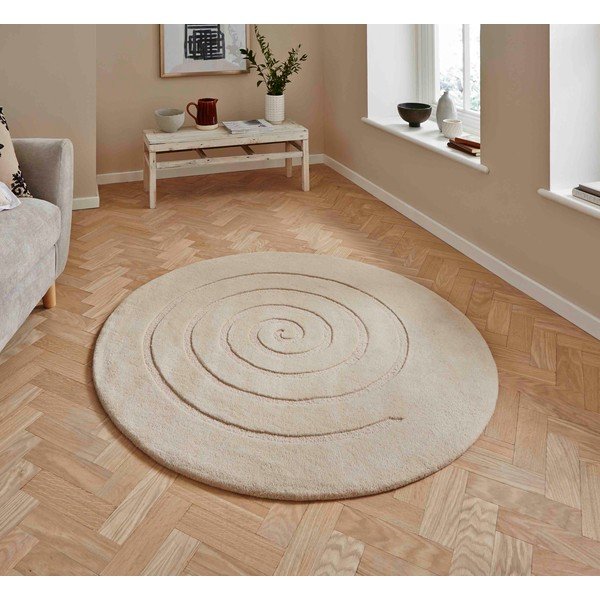 Krem volnena preproga Think Rugs Spiral, ⌀ 140 cm-image-1