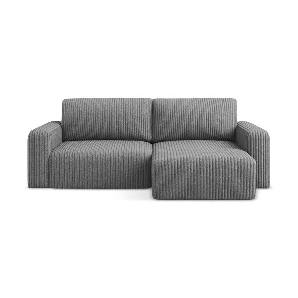 Siva raztegljiva/s prostorom za shranjevanje kotna sedežna garnitura iz rebrastega žameta (desni kot/z ležalnikom) Kona – Makamii