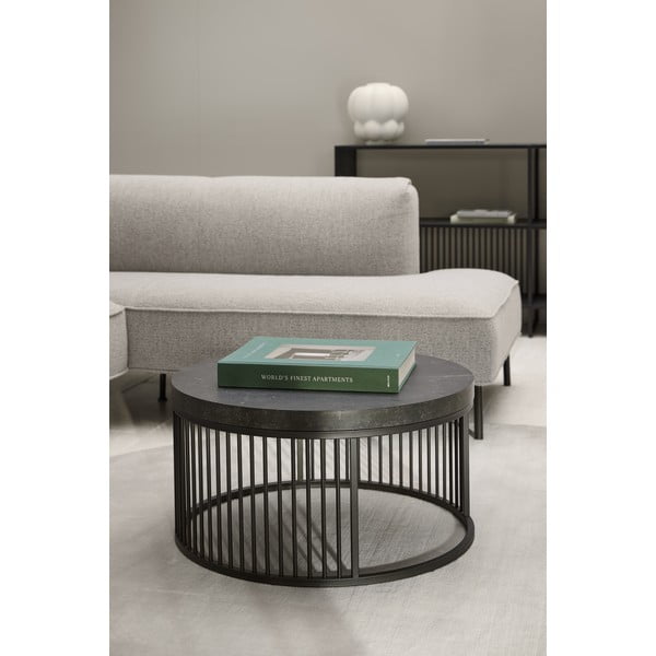 Črna okrogla mizica z mizno ploščo v marmornem dekorju ø 65 cm Strington – Actona-image-3