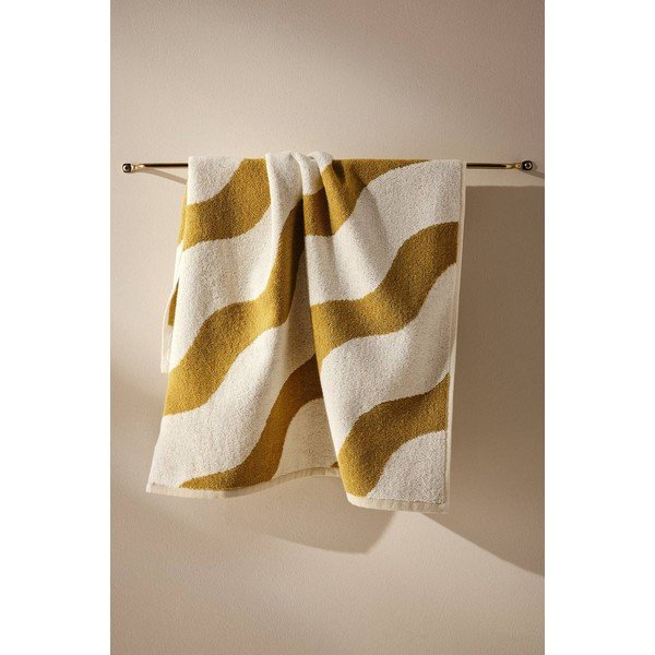 Rumena/kremno bela bombažna brisača 50x70 cm Waves – Jotex-image-1