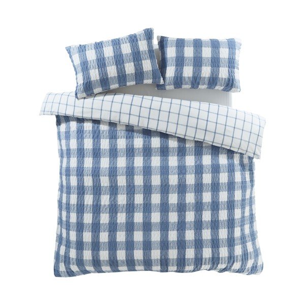 Modra flanelna posteljnina za zakonsko posteljo 200x200 cm Gingham Check – Catherine Lansfield-image-2