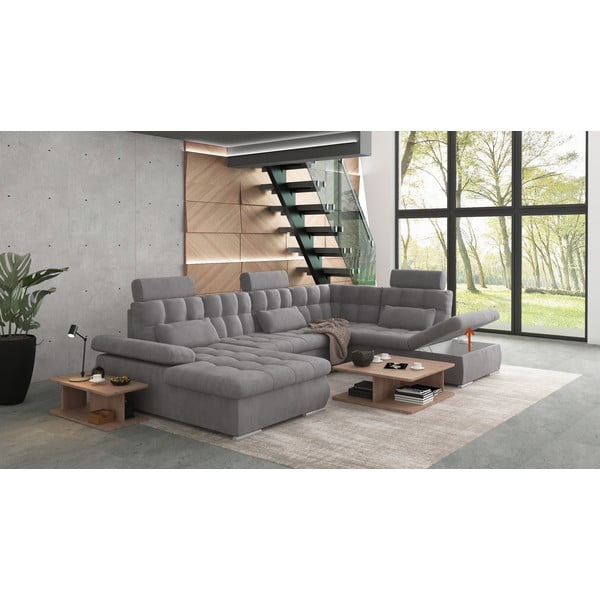 Siva raztegljiva kotna sedežna garnitura s prostorom za shranjevanje (desni kot/v obliki črke "U") Merkur – Ropez-image-4