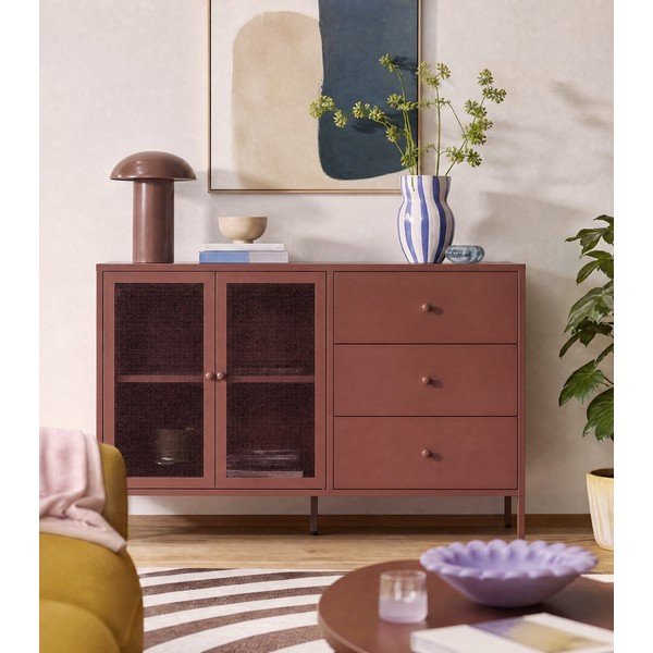 Bordo rdeča kovinska komoda 140x90x40 cm Fayna – Marckeric-image-3