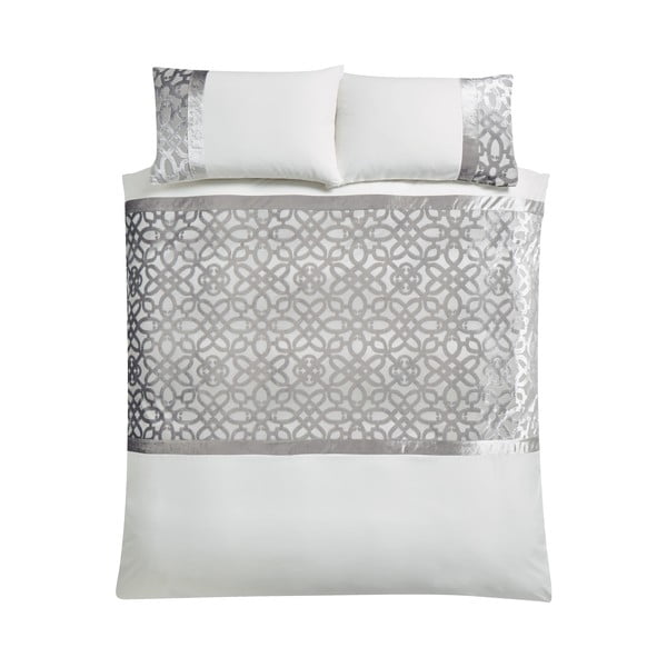 Kremno bela/sivo-bež žametna podaljšana posteljnina za zakonsko posteljo 230x220 cm Lattice Cut – Catherine Lansfield