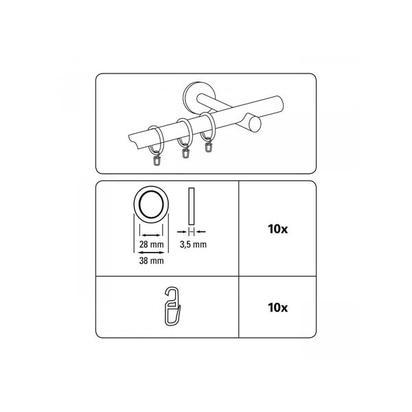 Obročki za zavese z vstavkom in kaveljčkom v kompletu 10 ks Kreta - Gardinia-image-1