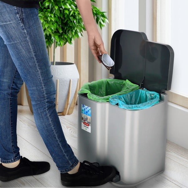 Siv koš za smeti na pedal Curver Duo, 21 l-image-1
