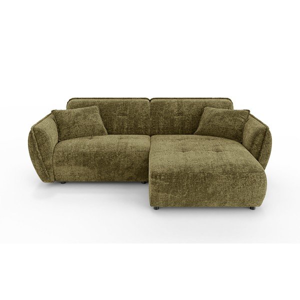 Zelena kotna sedežna garnitura iz šenilje (desni kot/z ležalnikom) Nelia – Ropez