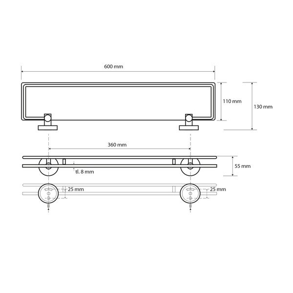 Srebrna medeninasta kopalniška polica X-Round, širina 60 cm-image-1