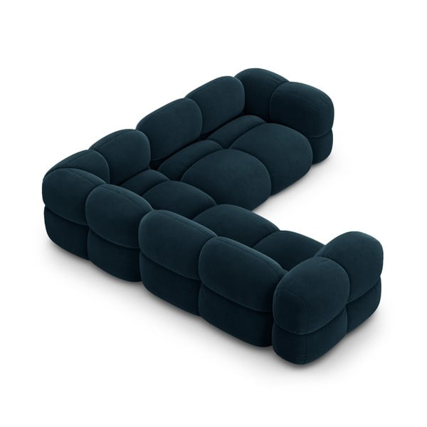 Temno modra žametna kotna sedežna garnitura Loretto – Cosmopolitan Design-image-4