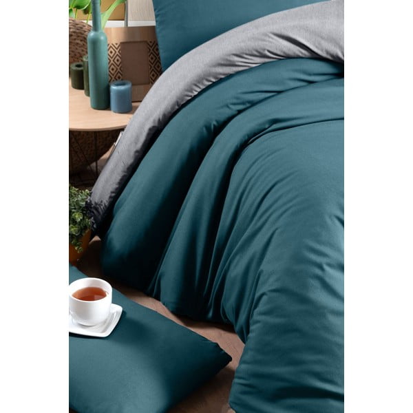 Temno zeleno-siva bombažna podaljšana posteljnina z rjuho 160x220 cm - Mila Home-image-2