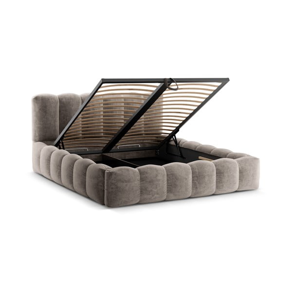 Svetlo rjava oblazinjena zakonska postelja s prostorom za shranjevanje z letvenim dnom 180x200 cm Lupine – Micadoni Home-image-2
