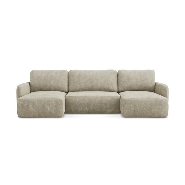 Bež raztegljiva kotna sedežna garnitura iz šenilje s prostorom za shranjevanje (v obliki črke "U") Lilo – Makamii