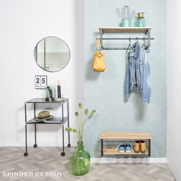 Črn/v naravni barvi kovinski stenski obešalnik s polico 76 cm Marco – Spinder Design-image-1