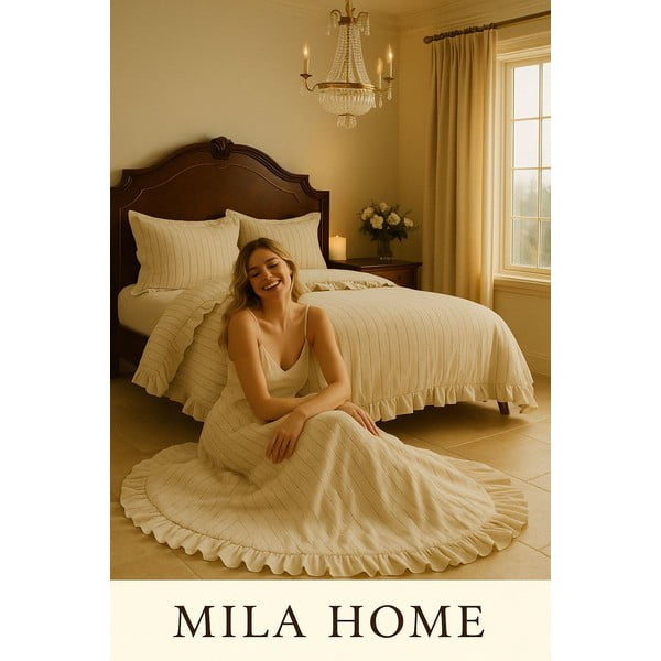 Bež enojna posteljnina iz renforce bombaža 140x200 cm Amalia Striped – Mila Home Luxury-image-3