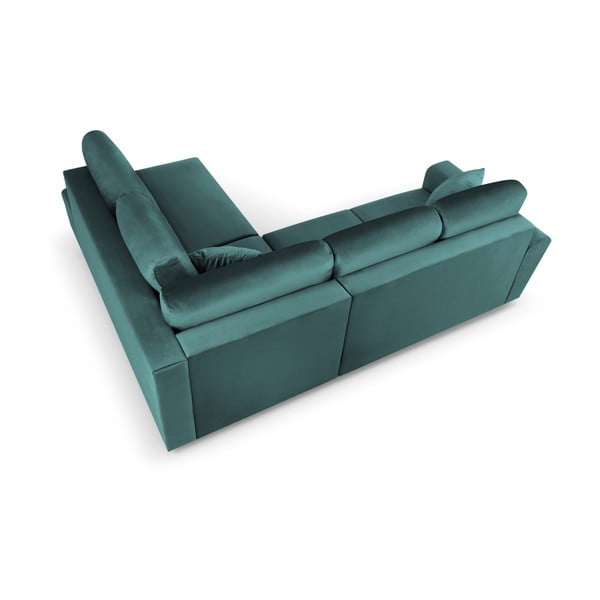 Modrozelena žametna raztegljiva kotna sedežna garnitura s prostorom za shranjevanje (desni kot/v obliki črke L) Kyoto – Cosmopolitan Design-image-4