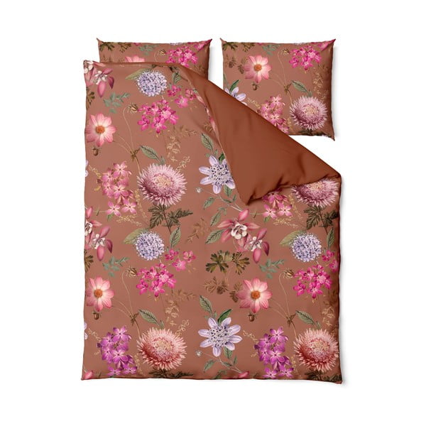 Terakota rjava posteljnina iz bombažnega satena Bonami Selection Blossom, 160 x 200 cm