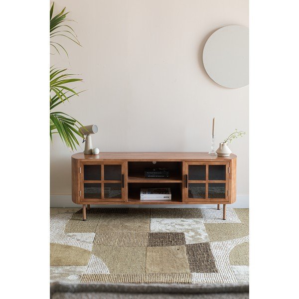 TV omarica iz masivnega kavčukovca v naravni barvi 150x55x38 cm Yaz – White Label-image-1