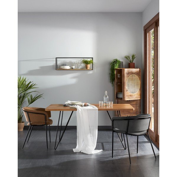 Polica iz masivne jelke v črni in naravni barvi 90 cm Elisha – Kave Home-image-1