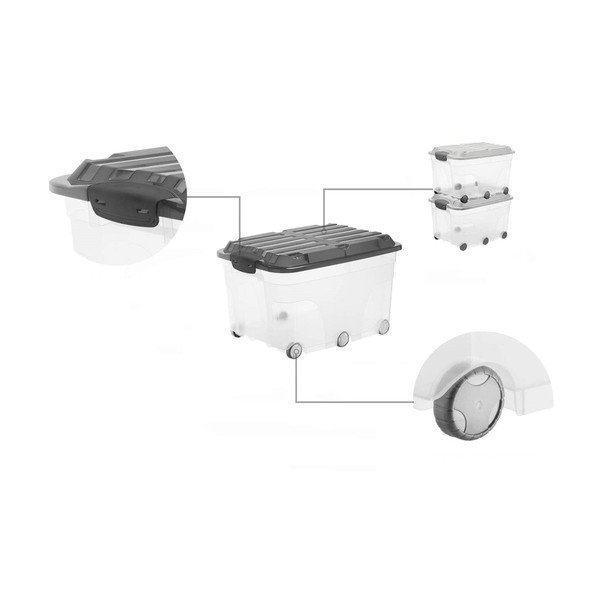 Plastična škatla za shranjevanje s pokrovom na kolesih 57 l Roller - Rotho-image-3