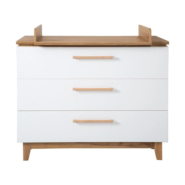 Bela nizka otroška komoda v hrastovem dekorju s previjalnim pultom 118x104 cm Finn – Roba-image-2