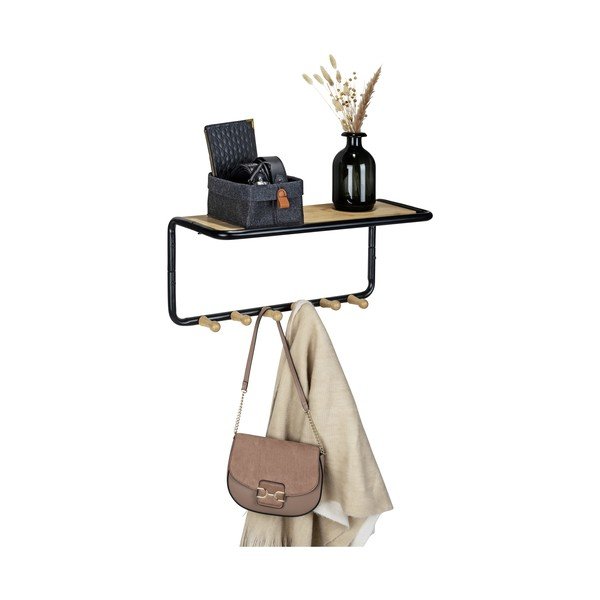 Črn/naraven kovinski stenski obešalnik s polico Loft – Wenko-image-4