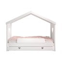 Bela otroška postelja iz masivnega bora v obliki hiške z dodatnim ležiščem in prostorom za shranjevanje 90x200 cm AMORI – Vipack