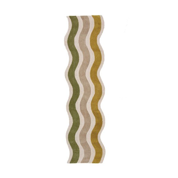 Zelen/v naravni barvi ročno tkan volnen tekač 80x300 cm Cascade Wool – Flair Rugs