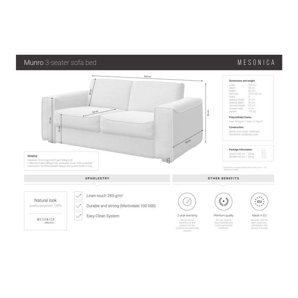 Siva raztegljiva sedežna garnitura MESONICA Munro, 224 cm-image-4